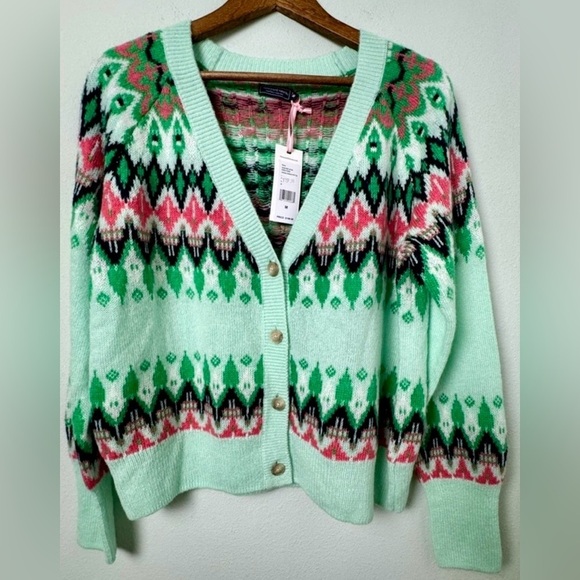 NWT Vineyard Vines Fair Isle Knit Merino Wool/Alpaca Blend Cardigan Sweater - Picture 1 of 14
